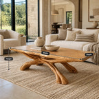 Freeform Live Edge Coffee Table With Woven Root Legs For Living Room