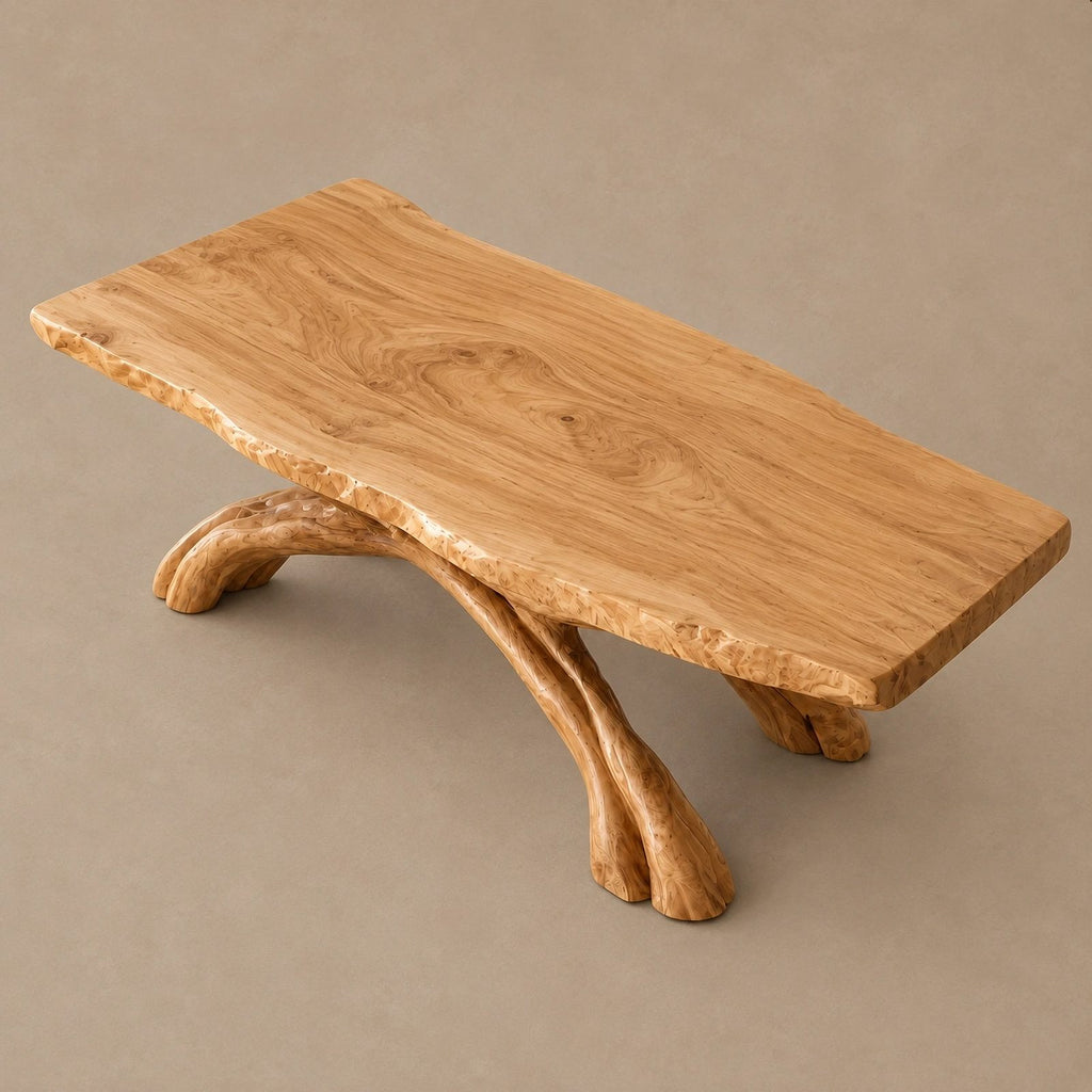 Freeform Live Edge Coffee Table With Woven Root Legs For Living Room
