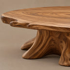 Artisan Round Coffee Table With Carved Trunk Base For Living Room