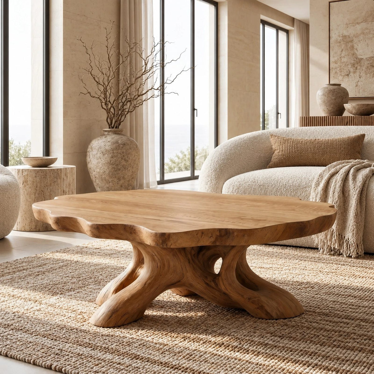 Natural Round Coffee Table With Spreading Root Base For Living Room