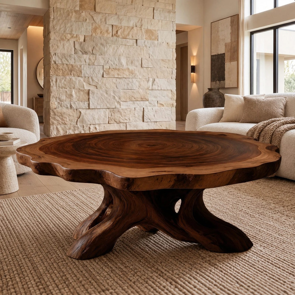 Natural Round Coffee Table With Spreading Root Base For Living Room