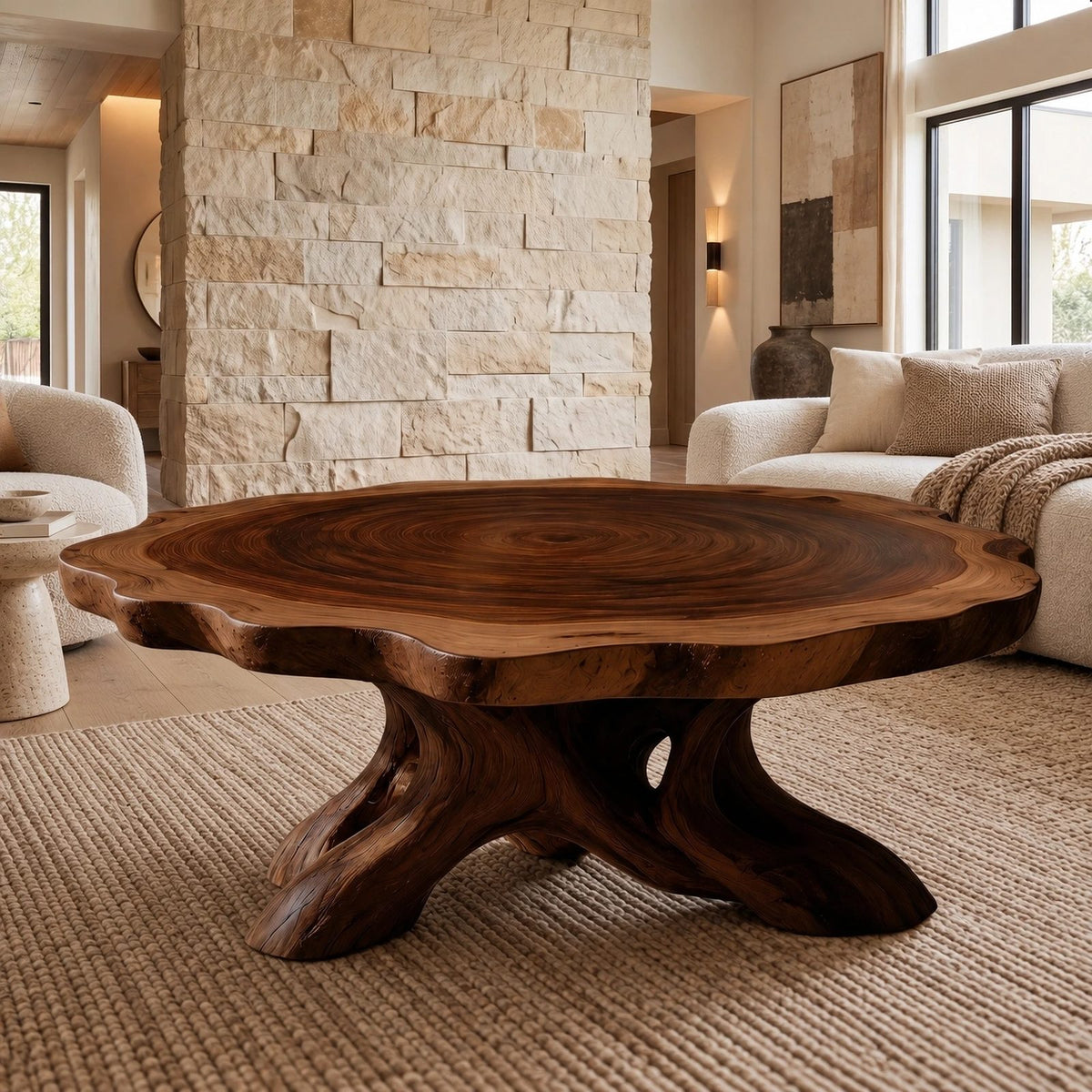 Natural Round Coffee Table With Spreading Root Base For Living Room