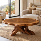 Natural Round Coffee Table With Spreading Root Base For Living Room