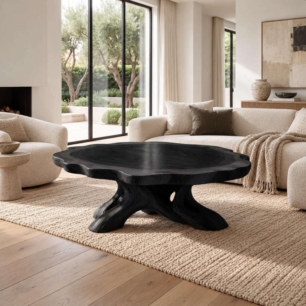 Natural Round Coffee Table With Spreading Root Base For Living Room