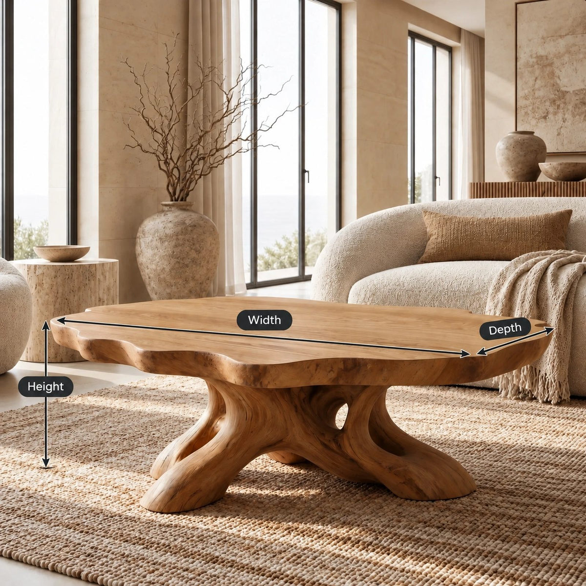 Natural Round Coffee Table With Spreading Root Base For Living Room