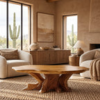 Handcrafted Oval Coffee Table With Radiating Root Base For Living Room