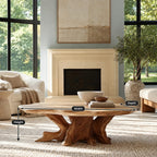 Handcrafted Oval Coffee Table With Radiating Root Base For Living Room