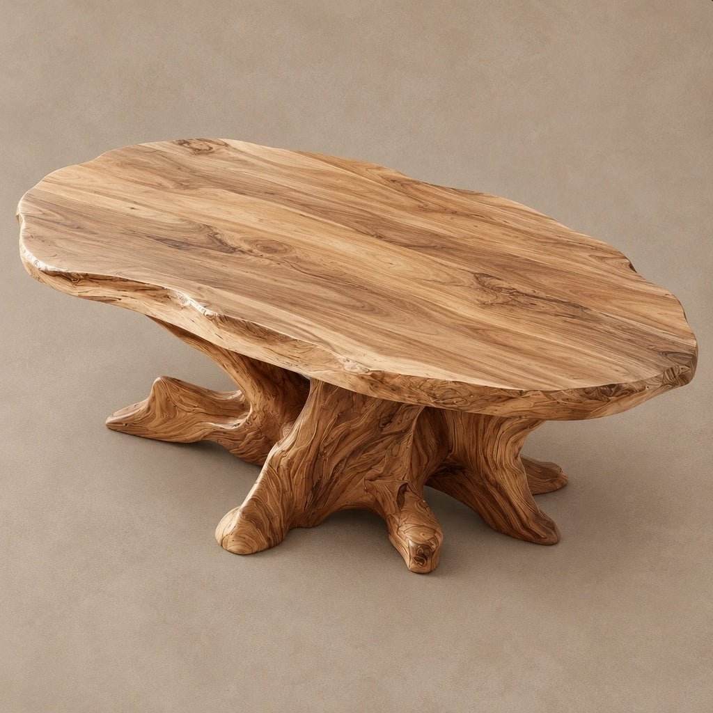 Handcrafted Oval Coffee Table With Radiating Root Base For Living Room