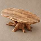 Handcrafted Oval Coffee Table With Radiating Root Base For Living Room