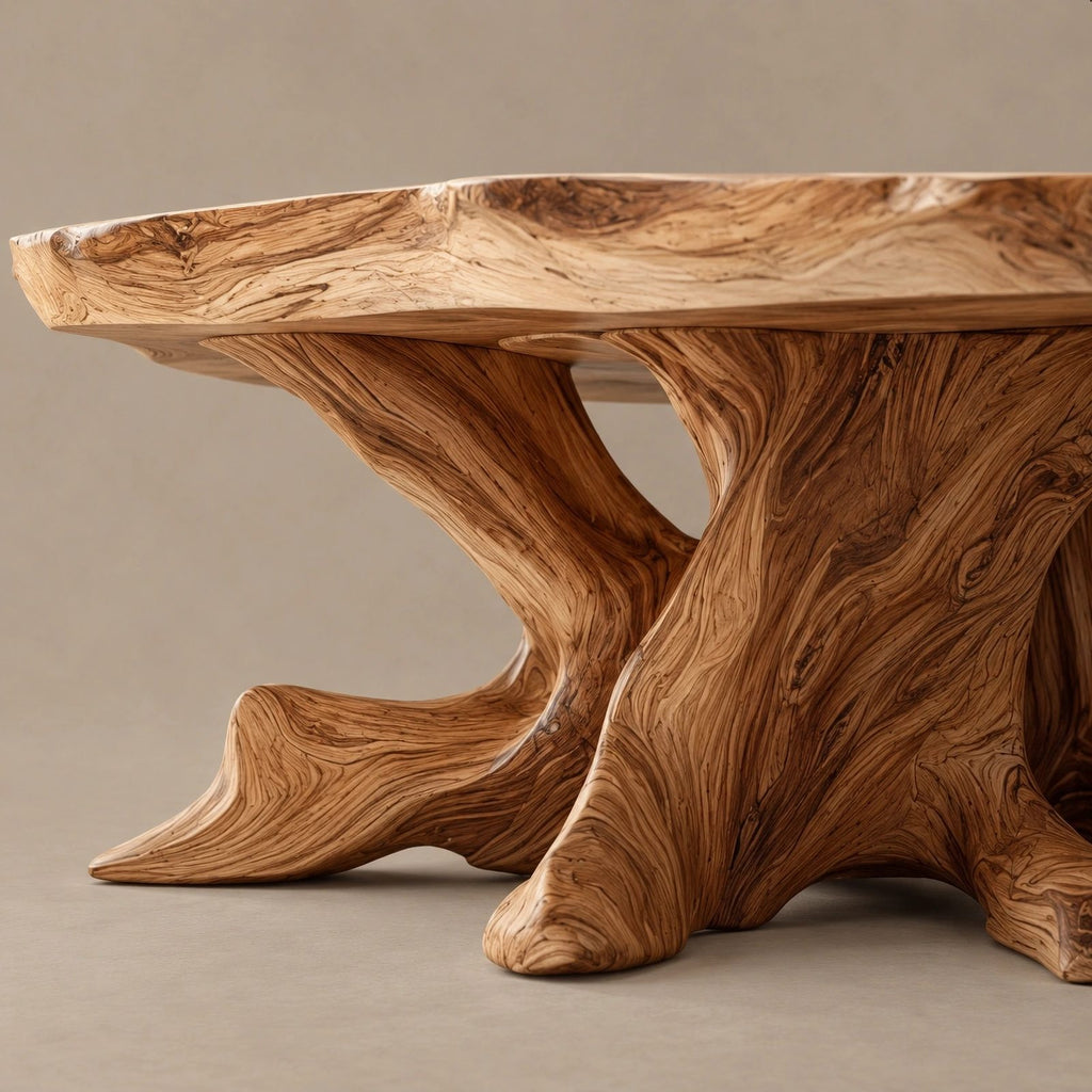 Handcrafted Oval Coffee Table With Radiating Root Base For Living Room