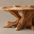 Handcrafted Oval Coffee Table With Radiating Root Base For Living Room