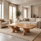 Rustic Oval Coffee Table With Twin Root Pedestals For Living Room