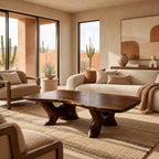 Rustic Oval Coffee Table With Twin Root Pedestals For Living Room