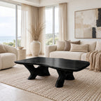 Rustic Oval Coffee Table With Twin Root Pedestals For Living Room
