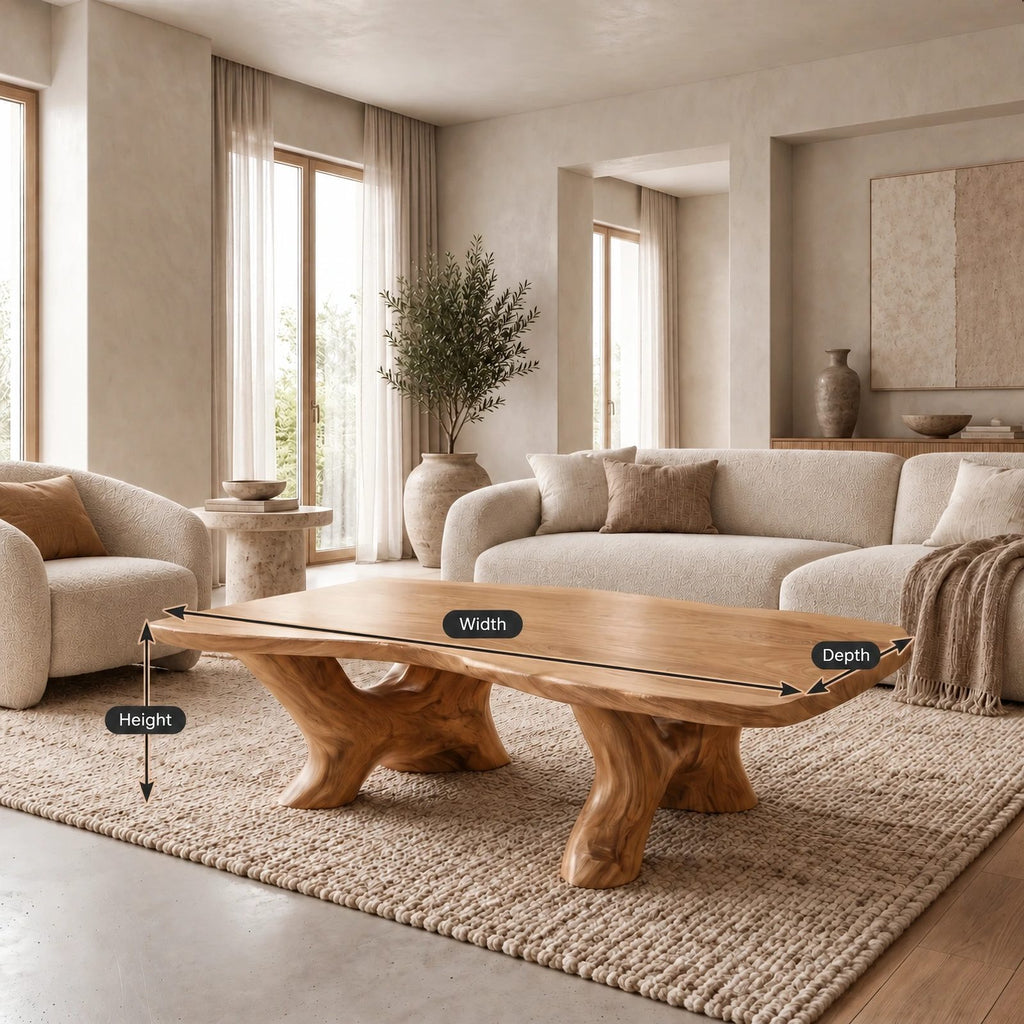 Rustic Oval Coffee Table With Twin Root Pedestals For Living Room