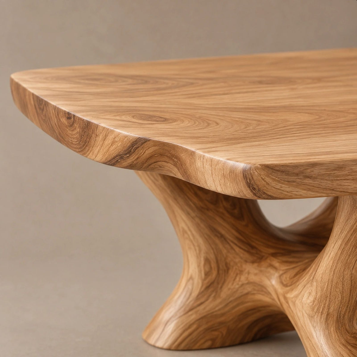 Rustic Oval Coffee Table With Twin Root Pedestals For Living Room