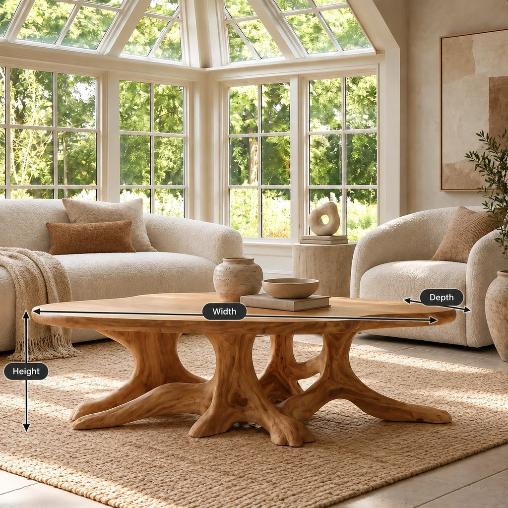 Statement Round Coffee Table With Starburst Root Base For Living Room