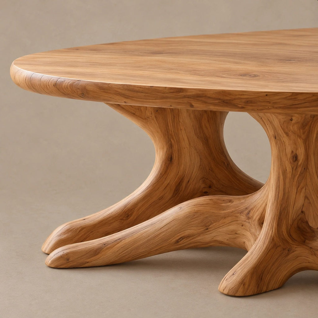 Statement Round Coffee Table With Starburst Root Base For Living Room
