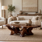 Transitional Oval Coffee Table With Quad Root Legs For Living Room