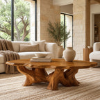 Transitional Oval Coffee Table With Quad Root Legs For Living Room