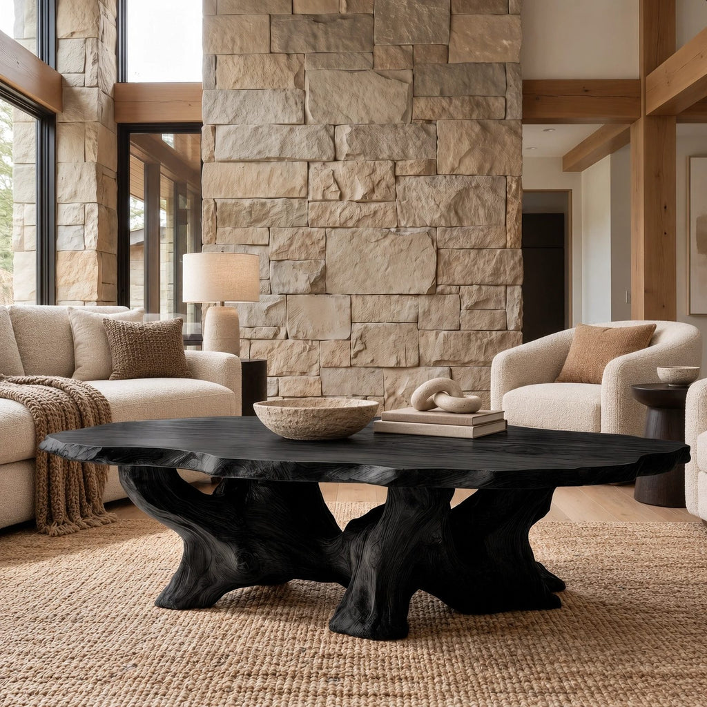 Transitional Oval Coffee Table With Quad Root Legs For Living Room