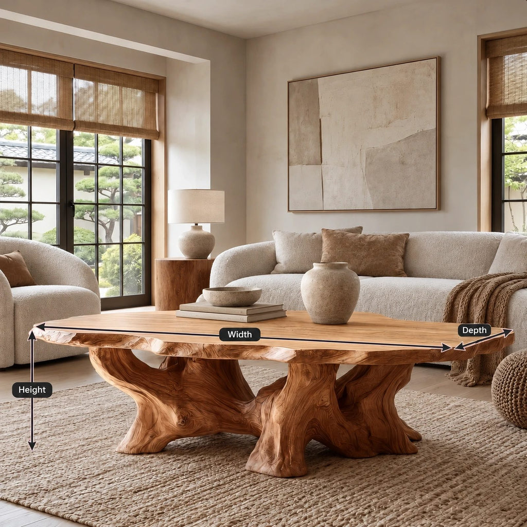 Transitional Oval Coffee Table With Quad Root Legs For Living Room
