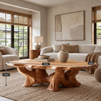 Transitional Oval Coffee Table With Quad Root Legs For Living Room