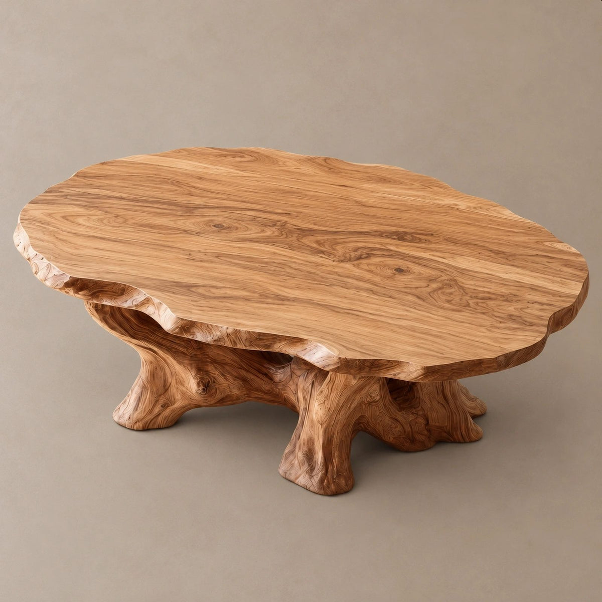 Transitional Oval Coffee Table With Quad Root Legs For Living Room