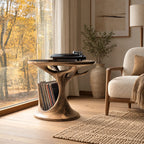 Organic Tree Form Wood Record Player Stand With Open Shelf
