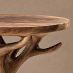 Organic Tree Form Wood Record Player Stand With Open Shelf