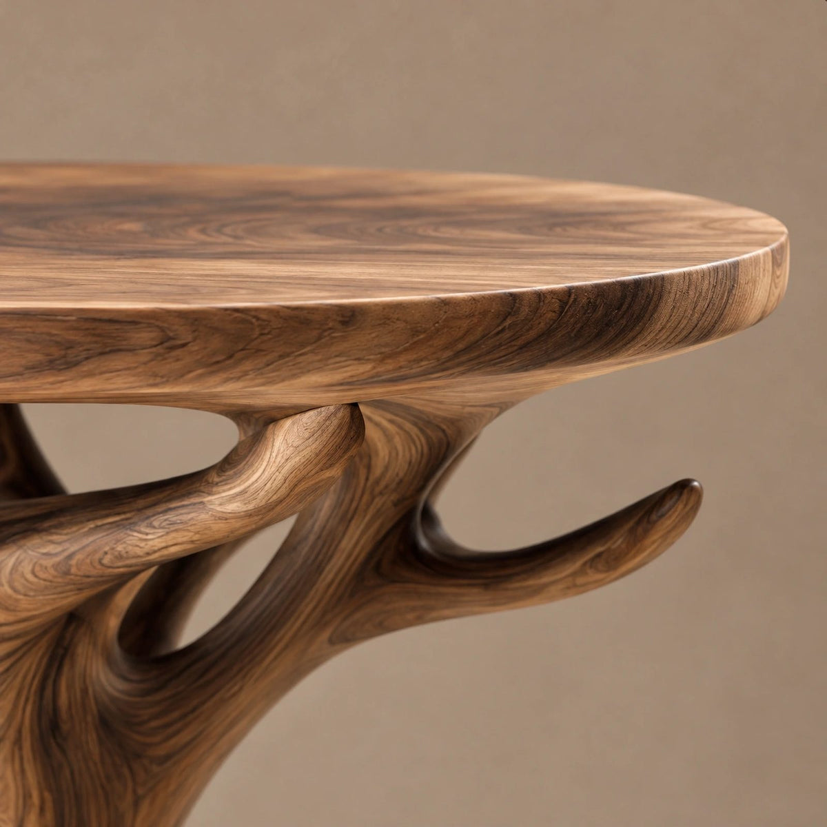 Organic Tree Form Wood Record Player Stand With Open Shelf