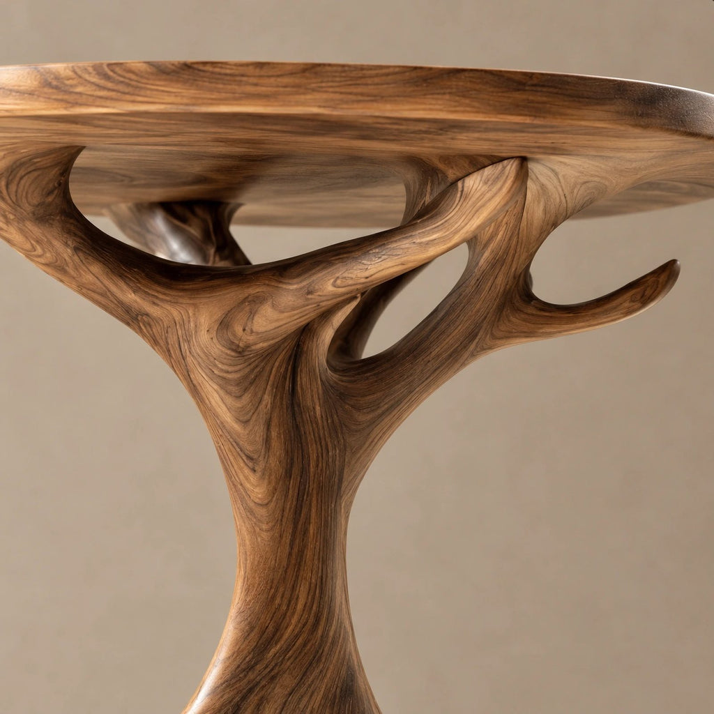 Organic Tree Form Wood Record Player Stand With Open Shelf