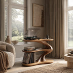 Contemporary Zigzag Wood Record Player Stand With Open Shelf
