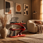 Contemporary Zigzag Wood Record Player Stand With Open Shelf