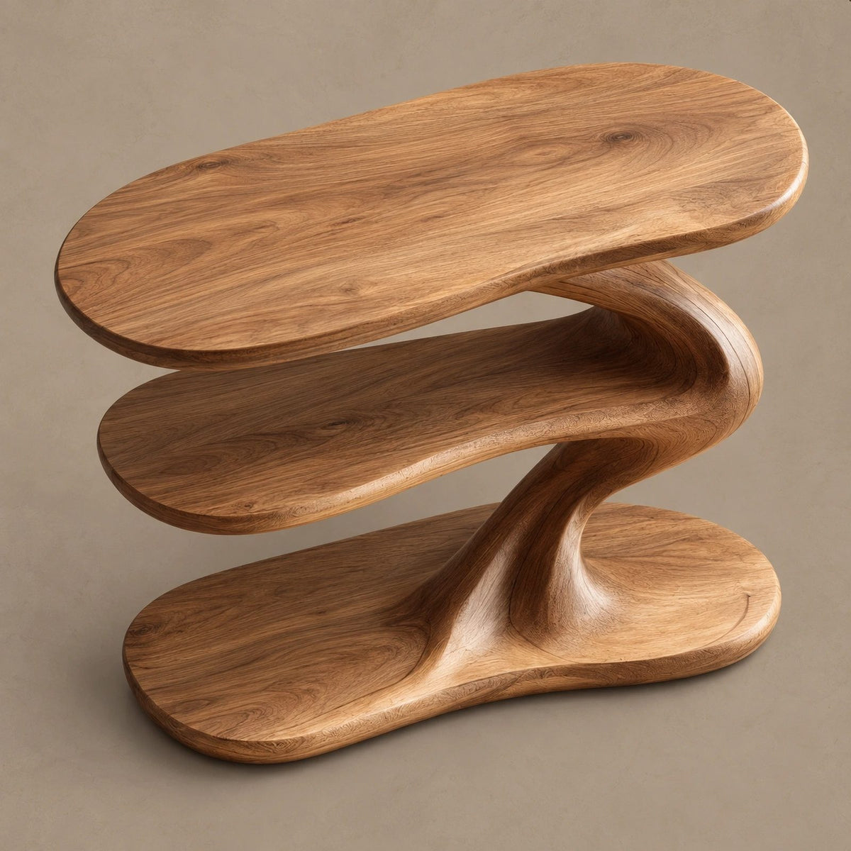 Contemporary Zigzag Wood Record Player Stand With Open Shelf