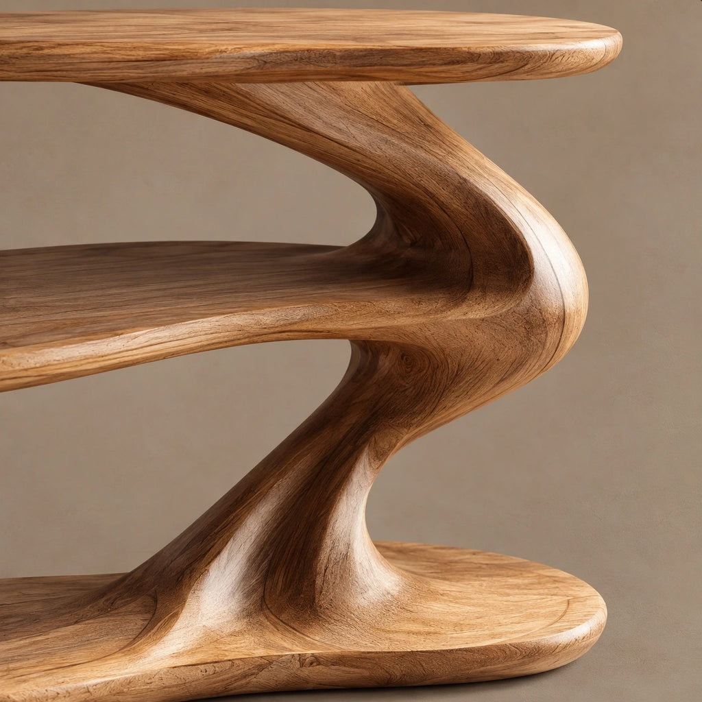Contemporary Zigzag Wood Record Player Stand With Open Shelf