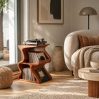 Scandinavian Wave Form Wood Record Player Stand With Open Shelf