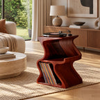 Scandinavian Wave Form Wood Record Player Stand With Open Shelf