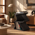 Scandinavian Wave Form Wood Record Player Stand With Open Shelf