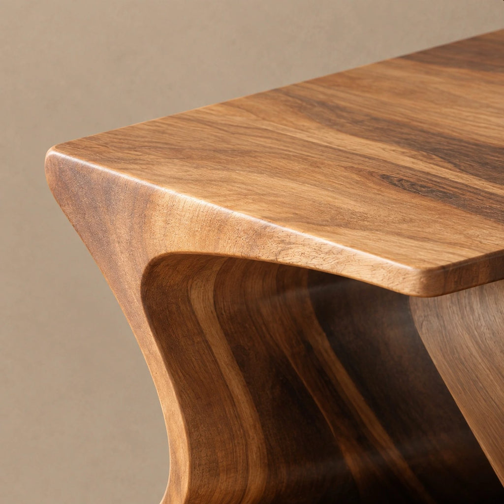 Scandinavian Wave Form Wood Record Player Stand With Open Shelf
