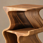 Scandinavian Wave Form Wood Record Player Stand With Open Shelf