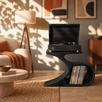 Farmhouse Curved Leg Wood Record Player Stand With Open Storage