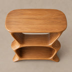 Minimalist Wood Record Player Stand With Curved Open Shelf