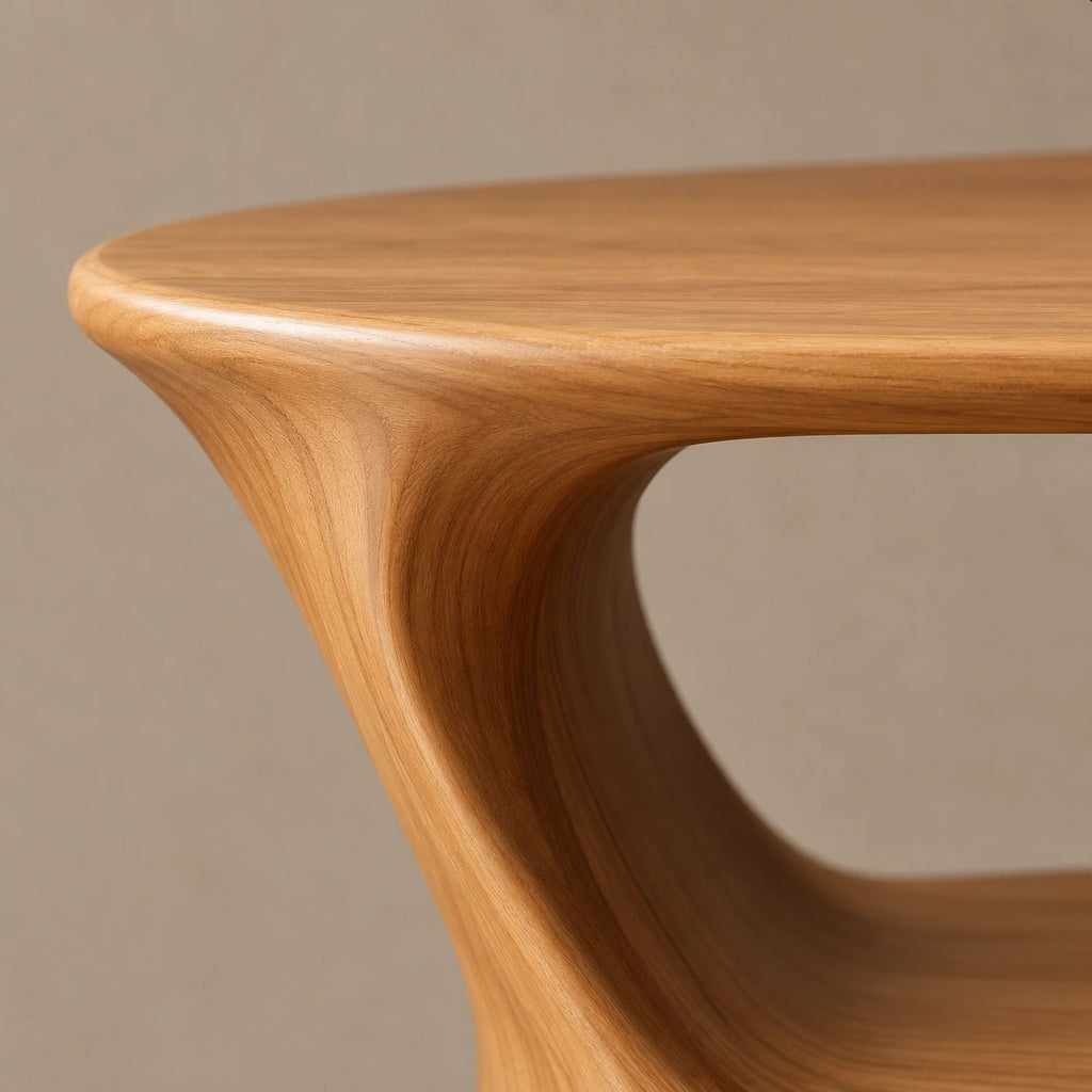 Minimalist Wood Record Player Stand With Curved Open Shelf