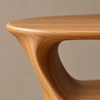Minimalist Wood Record Player Stand With Curved Open Shelf