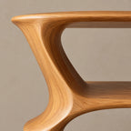 Minimalist Wood Record Player Stand With Curved Open Shelf