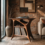 Handcrafted Arched Wood Record Player Stand With Open Shelf