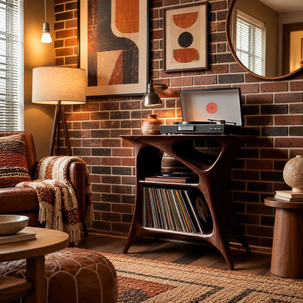 Handcrafted Arched Wood Record Player Stand With Open Shelf