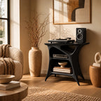 Handcrafted Arched Wood Record Player Stand With Open Shelf