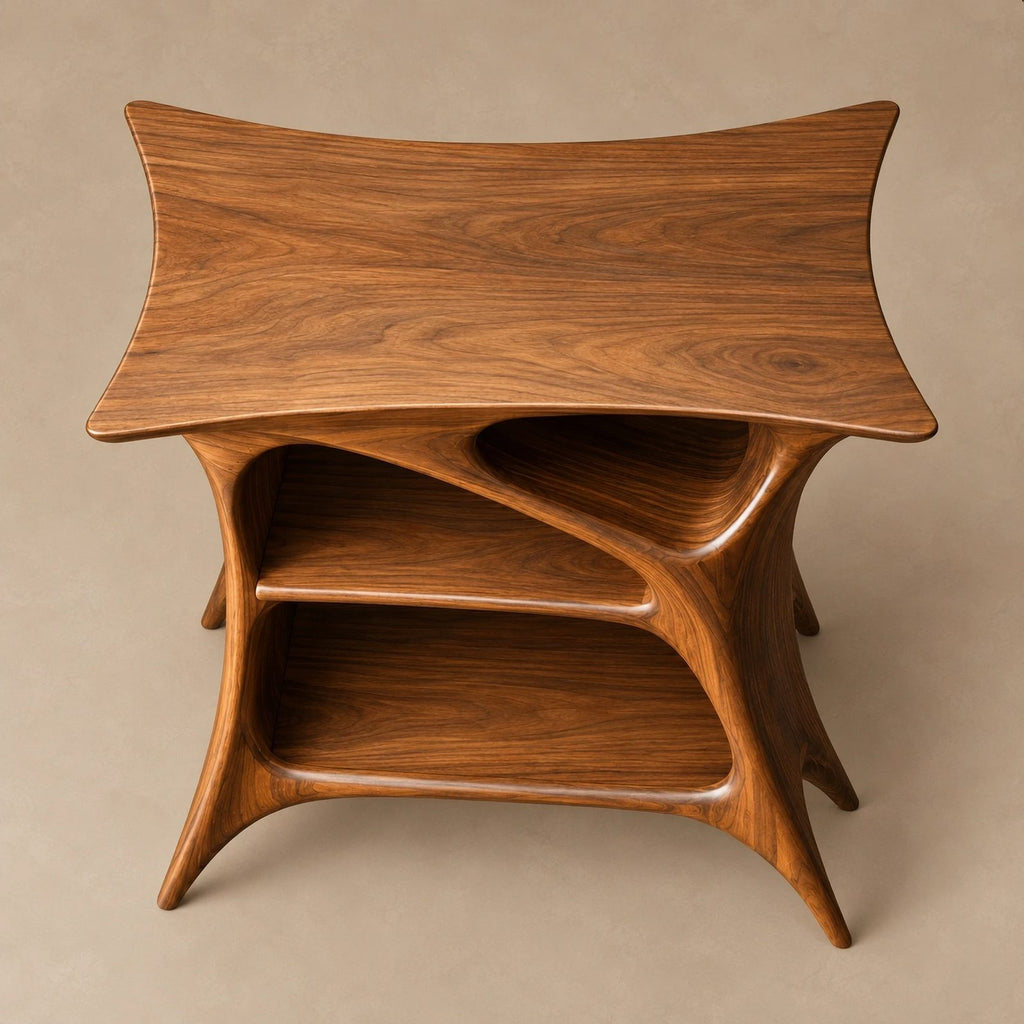 Handcrafted Arched Wood Record Player Stand With Open Shelf